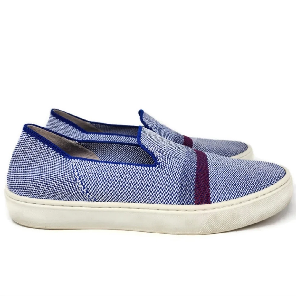 Rothy's Blue Reflective Stripe Knit Stretch Slip-On No-Lace Loafer Sneakers